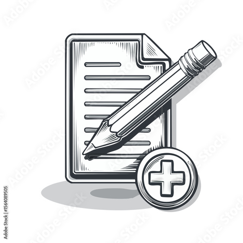 New document icon illustration with pencil and plus sign create a document concept design