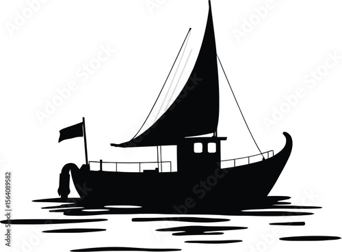 Minimalist Ship Vector Illustration in Flat Design Style