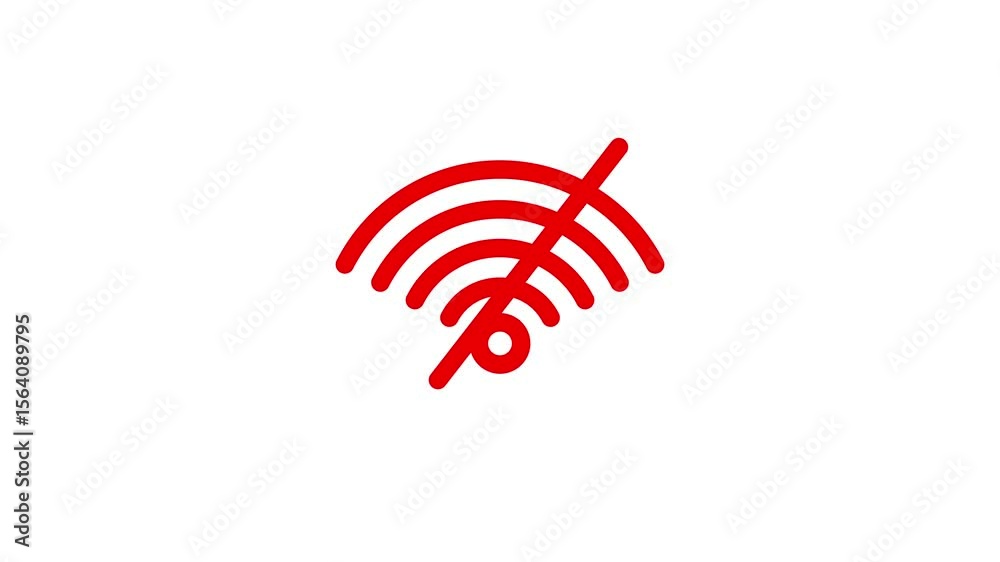 Technology animation with no wifi connection symbol on a white background depicting the internet disruption or error concept.