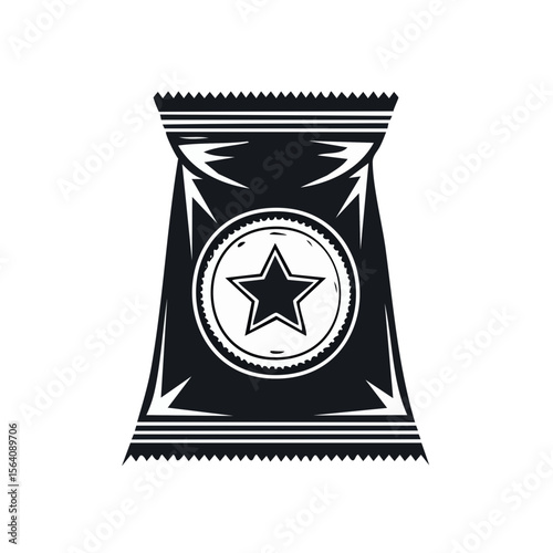 Monochrome snack package with star design food branding isolated illustration simple product wrapper bag icon modern