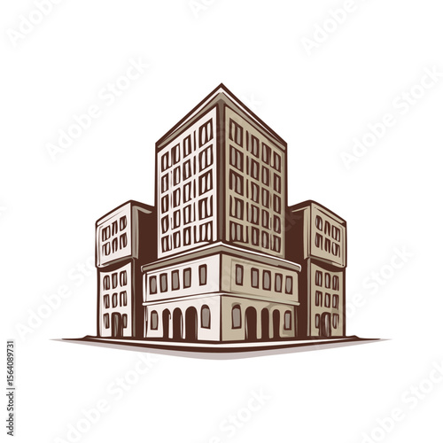 Stylized urban cityscape illustration depicting a collection of modern buildings with multiple floors and archway details for an architectural design concept