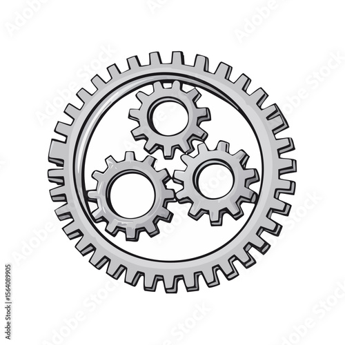 Illustration of interlocking gears on a black background symbolizing teamwork mechanics and complex machinery