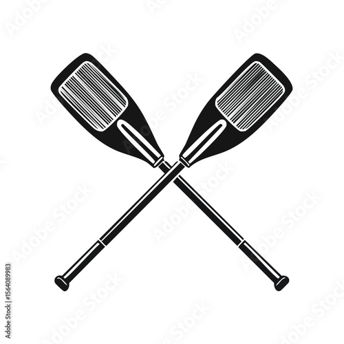 Two crossed rowing paddles on a black background, water sports vector design element