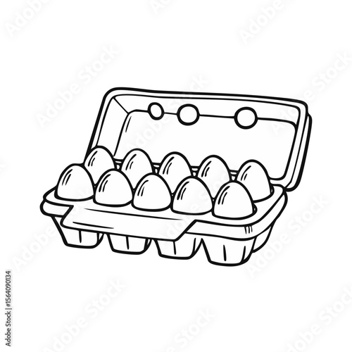 Cartoon Illustration of Eggs in Carton Ready for Cooking Baking or Easter Celebrations Isolated on Black Background