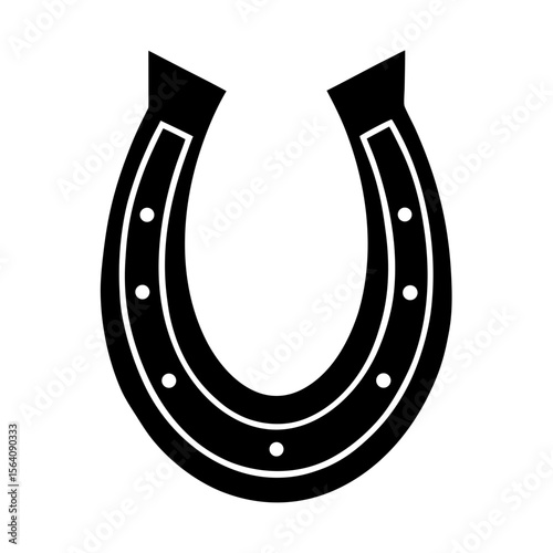 Simple black horseshoe with inner details silhouette vector illustration
