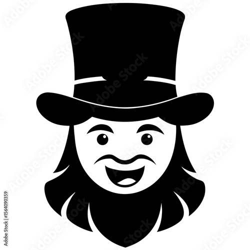 Cartoon leprechaun face with hat and beard silhouette vector illustration