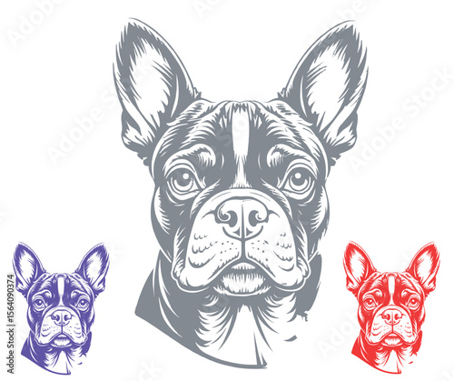 Detailed French Bulldog Head Vector Illustration in Multiple Colors and Styles