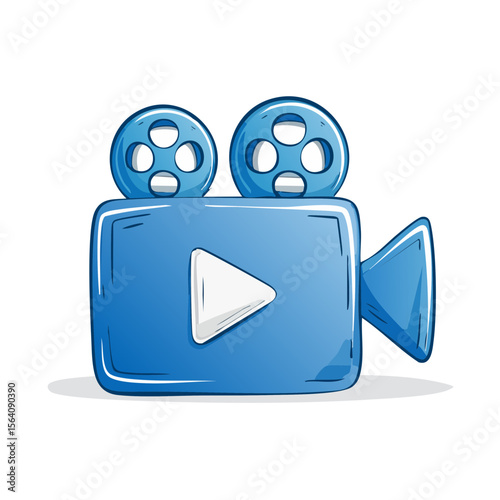 Blue Retro Movie Camera Cartoon Illustration, Entertainment Equipment, Filmmaking Icon