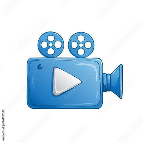 Blue Cartoon Movie Camera Illustration on Black Background for Media Production