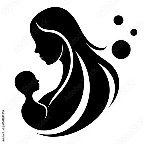 Mother holding baby minimalist design silhouette vector illustration
