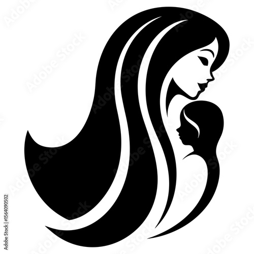 Mother and child elegant silhouette vector illustration
