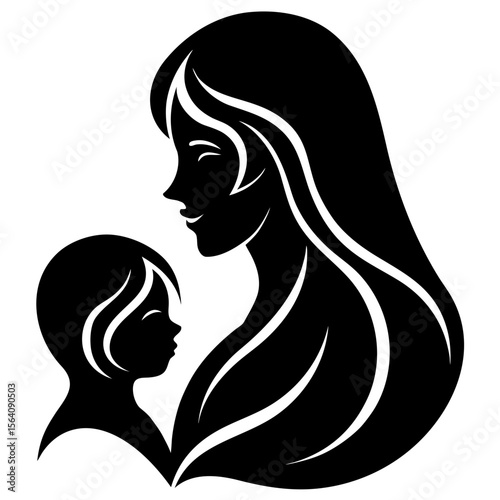 Mother and child together loving moment silhouette vector illustration