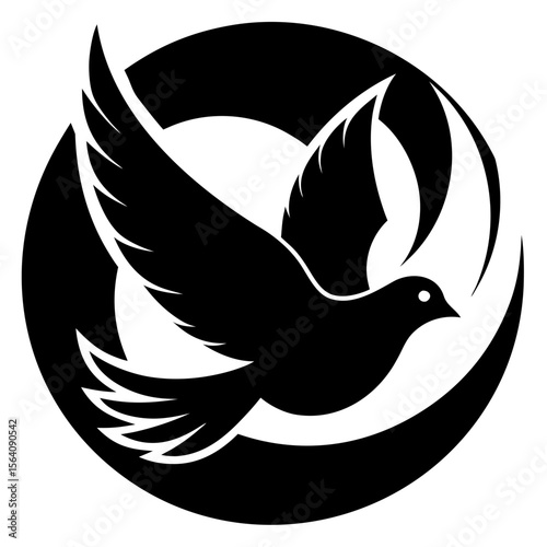 Flying dove inside crescent moon shape silhouette vector illustration