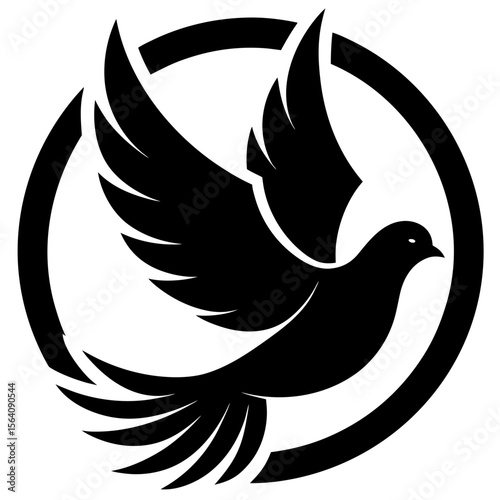 Flying dove inside circle frame simple design silhouette vector illustration