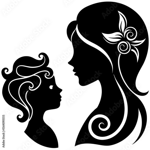 Mother and child looking at each other silhouette vector illustration