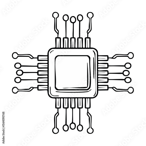 Microchip circuit design schematic representation processor technology vector illustration on black background for innovation and electronics engineering