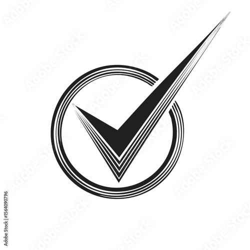 Modern check mark with circle on black background positive confirmation selection successful approval acceptance design element abstract vector