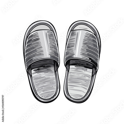 Graphic illustration of comfortable slippers, home footwear on a black background in a vector style