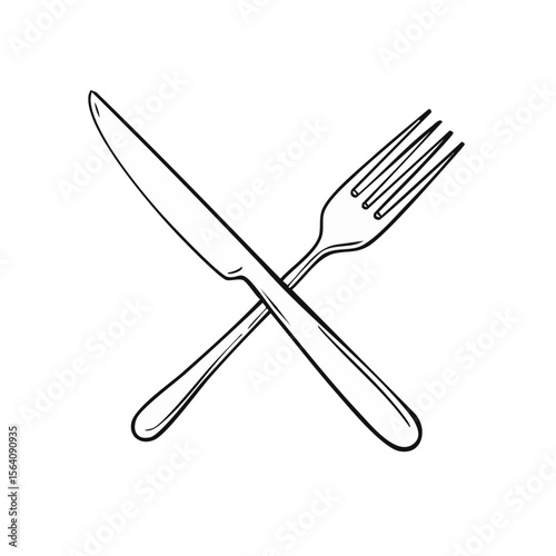 Elegant Crossed Knife and Fork Illustration for Restaurant Menus and Culinary Design