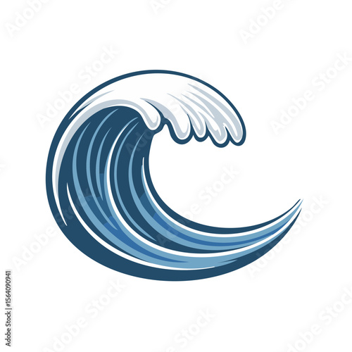Cartoon Wave with White Foam Crest on a Black Background for Designs, Prints, and Illustrations