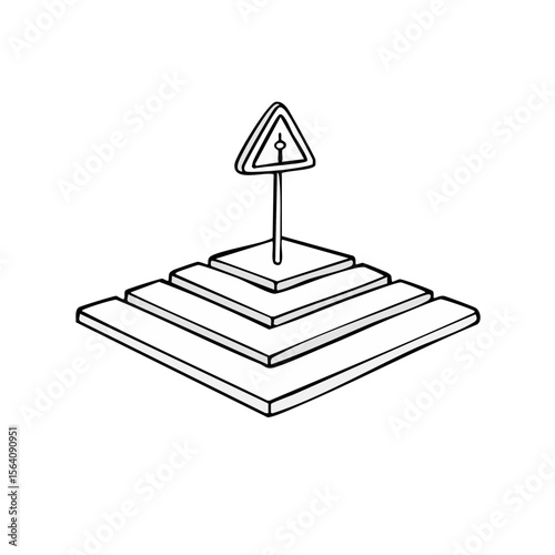 Abstract Stairway to Awareness White Outline on Black Background with Symbol of Mindfulness Journey, Progress and Obstacles