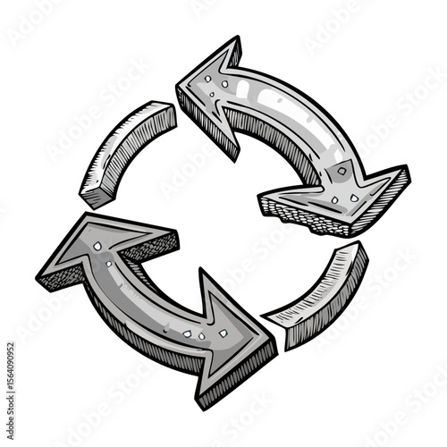 Hand-drawn arrows circular loop rotating cycle flow sketch style isolated on black background for process diagram presentation and creative projects