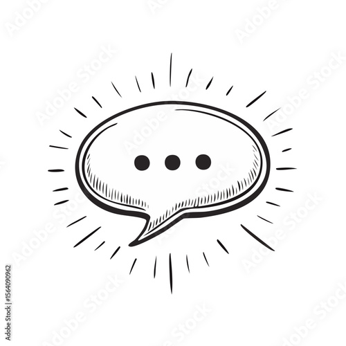 Hand Drawn Speech Bubble with Ellipsis Illustration on Black Background, Communication Concept