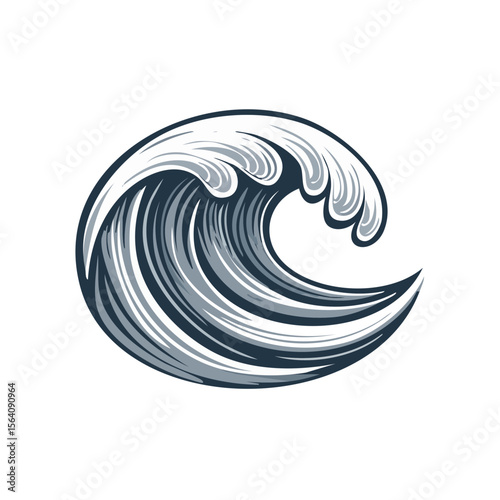 Stylized ocean wave illustration graphic on a black backdrop