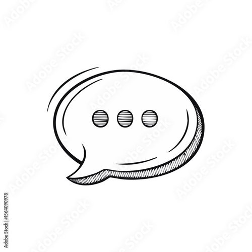 Speech Bubble Hand Drawn Style Waiting Message with Ellipsis on Black Background Communication Symbol