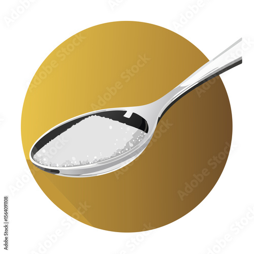 Spoonful of White Powdered Sugar on Gold Backdrop, Cooking Ingredient Illustration