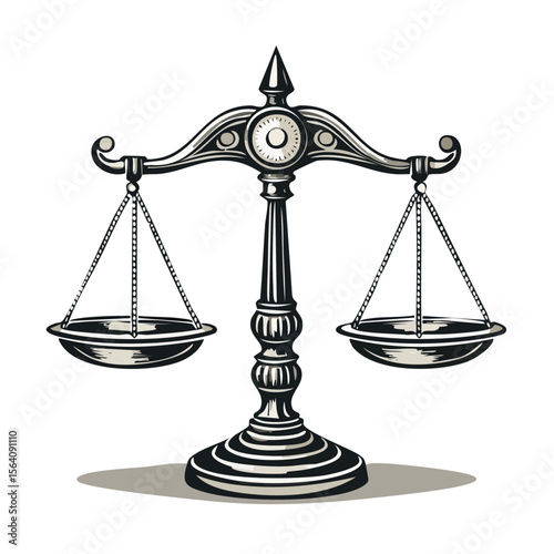 Elegant Scales of Justice Symbolizing Law Court System and Equilibrium on Black Background
