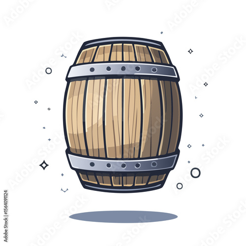 Cartoon Barrel Illustration with Metal Hoops on a Dark Background