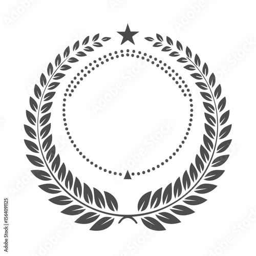 Leaf laurel wreath with star and dots ornament in gray isolated on black elegant decorative frame for awards or certifications