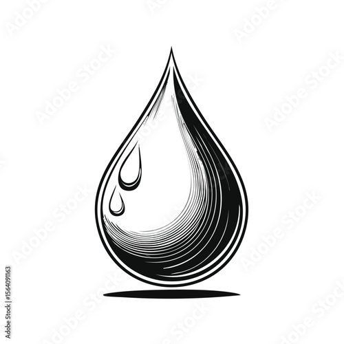 Stylized Liquid Drop in Monochrome Artistic Design Oil or Fuel Graphic Element on Dark Background