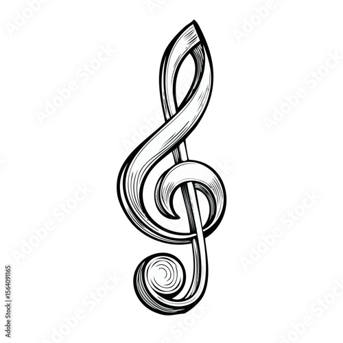 Elegant White Clef Sign on Black Background Depicts Music and Melody in Illustration Style