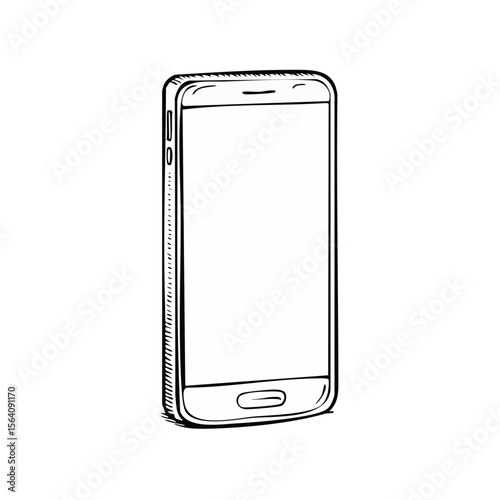 Hand-drawn Smartphone Illustration Modern Mobile Phone Design Black and White Technology Concept Communication Device Isolated