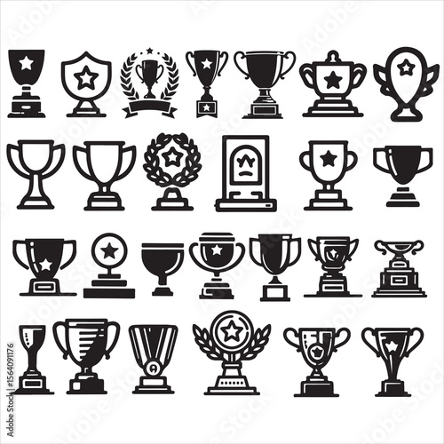 Classic Star Trophy, Modern Star Cup, Curved Handle Trophy, Twin Handle Star Cup, Standard Winner’s Trophy, Bold Star Trophy, Victory Star Trophy, Winner Trophy And Vector Icons Of All Kinds Of Trophy