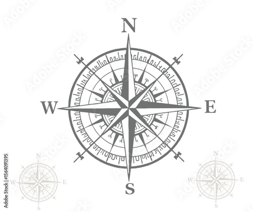 Detailed Compass Rose Illustration with North South East and West Markings