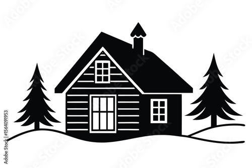 winter cabin vector icon