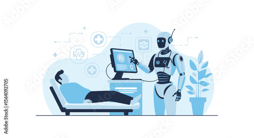 Artificial Intelligence Healthcare Solution Doctor Robot Helping Patient Examination