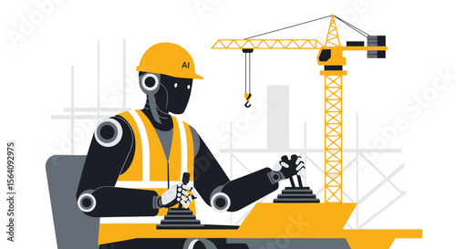 Artificial Intelligence Robot Operating Crane For Construction And Engineering Project