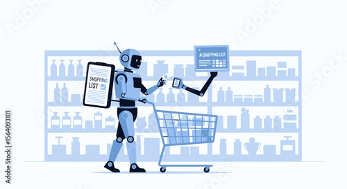 Automated Retail Future Concept Robot Fulfilling Online Grocery Orders For Customers