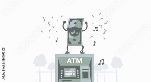 Celebrating Financial Freedom Money Dancing on Top Of an Atm Machine