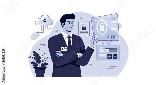 Businessman Overseeing Cloud Security With Access Controls And Privacy Settings