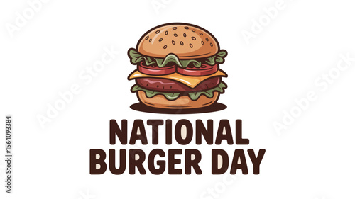 Cartoon illustration of a burger with national burger day text on a white background