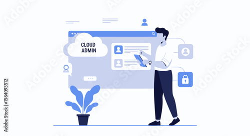 Cloud Admin Panel Modern Concept Flat Design System Network And Data Management