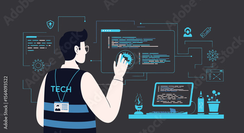Coding Expert Analyzing Data For Software Development With Modern Technology Touch