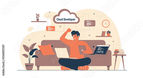 Cloud Developer Working Remotely on Multiple Devices With Great Success