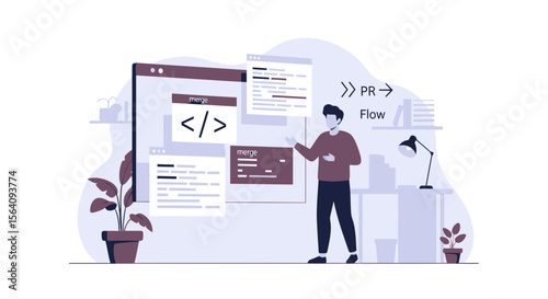 Conceptual Illustration Of Agile Software Development Workflow And Code Review Process