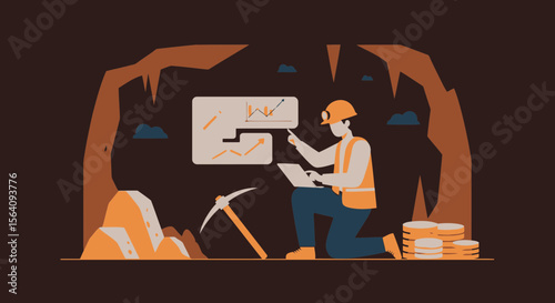 Conceptual Illustration Of Cryptocurrency Mining And Financial Data Analysis